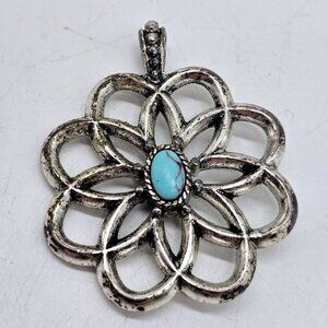Vintage Boho Southwest Silver Metal Pendant With Faux Turquoise Lucky Brand